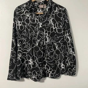 Chico's Damen schwarz weiß Blumenmuster Knopfleiste Langarm Bluse Chico's 2, 12, L - Bild 1 von 7