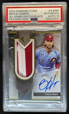 2024 Topps Diamond Icons Bryce Harper Auto Jumbo Patch Black #6/10 PSA Auth 10 - Image 1 of 2