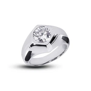 2 1/2 Carat D SI1 Round Cut Natural Certified Diamond 18k Gold Classic Mens Ring - Picture 1 of 3