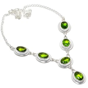 Green Peridot Gemstone Handmade 925 Sterling silver Jewelry Necklace Size 18" - Picture 1 of 1