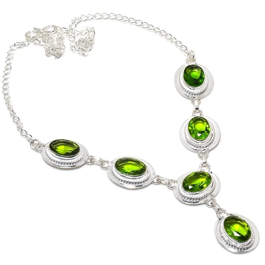 Green Peridot Gemstone Handmade 925 Sterling silver Jewelry Necklace Size 18" - Image 1 of 1