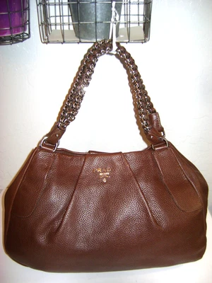 PRADA Chocolate Brown CERVO LUX Leather Silver Logo X-Large Hobo Shoulder Bag - Image 1 of 4