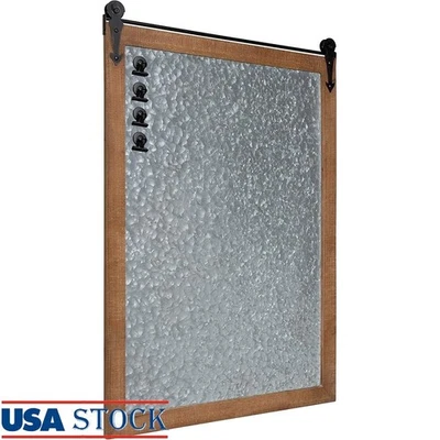 Barn Door Memo Board Magnetic Organizer Home Office Wall Mount Rustic Wood Frame - Image 1 of 4
