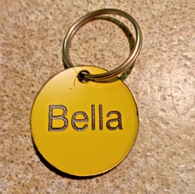 Personalized Dog/Cat Name Tags Laser Engraved Double Sided Yellow Colour - Image 1 of 4