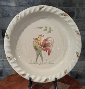 Rowe Pottery Redware Rooster Crimped Pie Plate 10in Chicken French Country 1992 - Picture 1 of 7