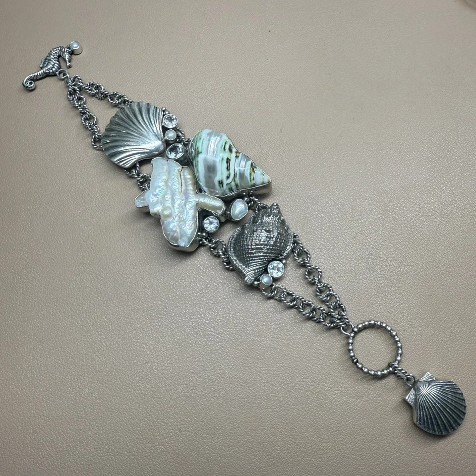Sterling Silver Echo The Dreamer Shell Pearl Mars And Valentine Bracelet Sz 7 - Image 1 of 4