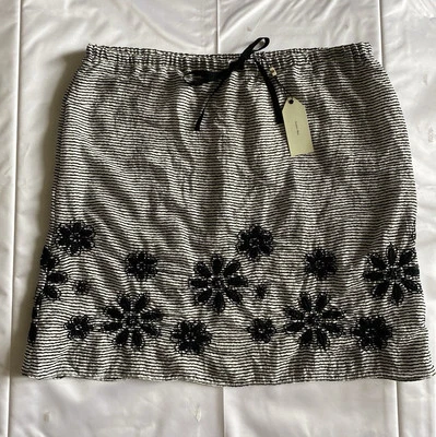 Falda Sophie Max Bordada Algodón Blanco y Negro Rayas Talla XL Nueva Con Etiquetas Foto 1 de 4