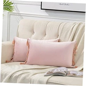 2 Pack Blush Pink Lumbar Decorative Throw Pillow Covers 12x20 Inch with - Picture 1 of 7