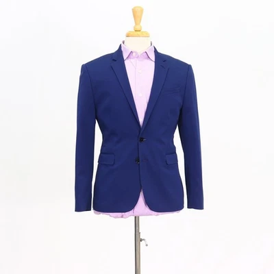 Express 38S Blue Sport Coat Blazer Jacket Solid 2-Button Cotton Blend - Image 1 of 4