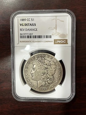 1889-CC Morgan Silver Dollar $1 NGC VG Details Rev Damage - Image 1 of 4