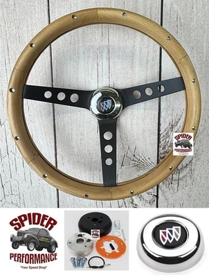 1969-1989 Buick wood steering wheel 13 1/2" WALNUT BLACK SPOKE - Image 1 of 4