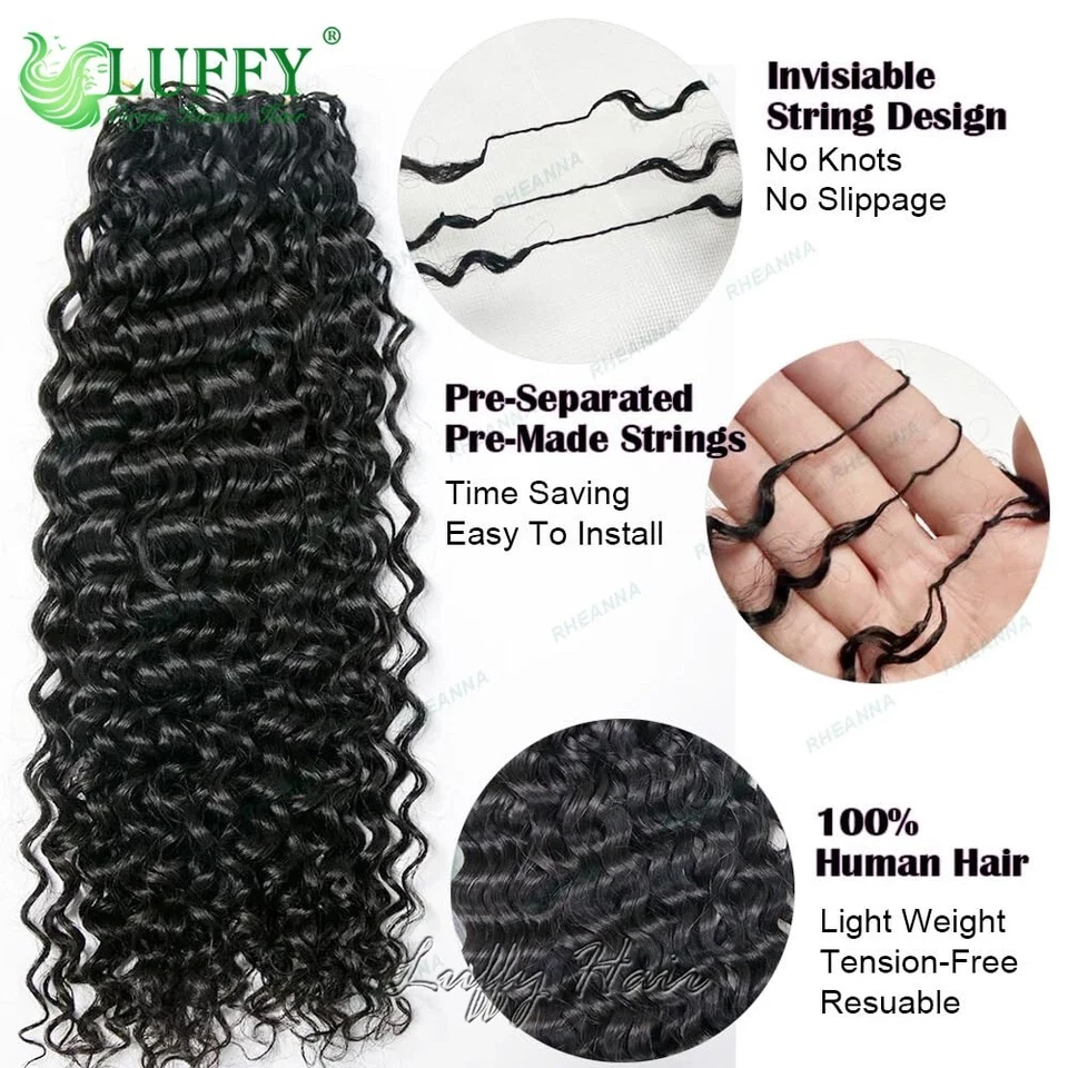 Pre Looped Crochet Human Hair Curly Crochet Hair Feather Human Hair Extensions - Image 1 of 4