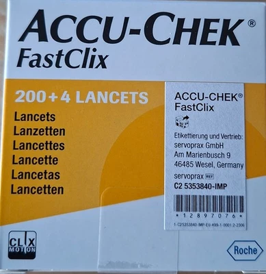 200+4 Stück ACCU-CHEK Fastclix Lanzetten NEU+OVP MHD 2029-02 ### SOFORT-KAUF ###