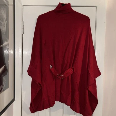 Karen Millen Jumper. Size 2 Red High Neck, poncho style wool blend with belt  - Image 1 of 4