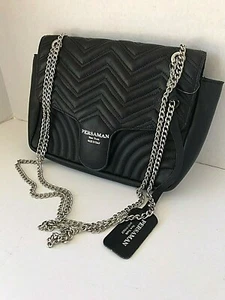 PERSAMAN SCHULTERTASCHE SCHWARZ SILBERFARBEN KETTE GESTEPPT AKZENTE - Bild 1 von 8
