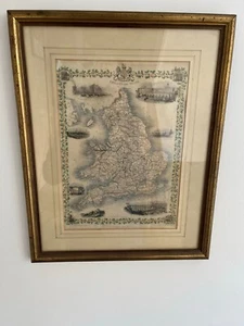 Map England And Wales. Antique vintage map with quality frame - Picture 1 of 7