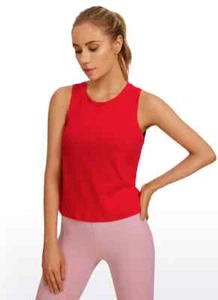 CRZ YOGA Women’s Pima Cotton Sleeveless Workout Yoga Crop Top Size UK10 Red - Picture 1 of 4