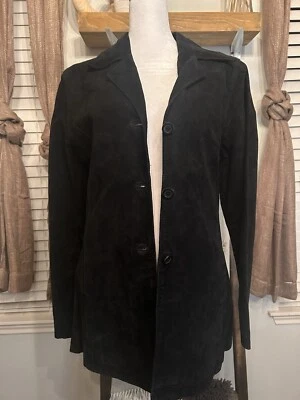 Abrigo de gamuza negro para casa de muñecas talla M abotonado cuero real Foto 1 de 4