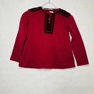 ZARA Top Girls Size 7 Cranberry Velvet Trim Long sleeve - Picture 1 of 8