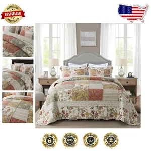 Exquisite Cotton Patchwork Bedspread - Reversible King Quilt Set with Embroidery - Picture 1 of 11