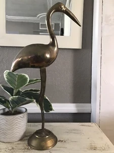 MODERN MID CENTURY GROSSER MESSING FLAMINGO VOGEL KRANICH 23,5" X 10" STATUE SKULPTUR - Bild 1 von 4