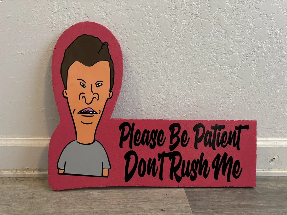 Letrero de punta de barbería tatuaje Butthead Please Be Patient Foto 1 de 4