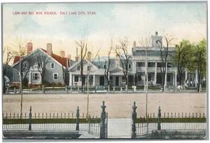 Postal litográfica de Lion and Bee Colmena Houses Salt Lake City Utah UT - Imagen 1 de 2