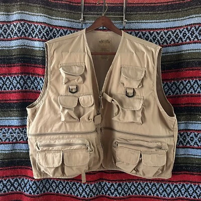 Chaleco de pesca con mosca Master Sportsman resistente para equipo al aire libre caqui bolsillos con cremallera talla 2XL Foto 1 de 4