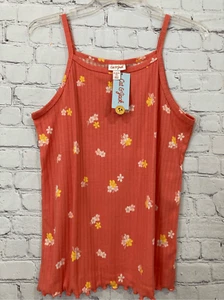 Camiseta sin mangas Cat & Jack para mujer talla XL estampado floral coral naranja dobladillo lechuga nueva con etiquetas - Imagen 1 de 9