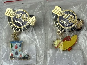 LOT of 2 Hard Rock Hotel CHICAGO 2008 HRH Logo Dangle SHOE Series PINS APRIL MAY - Picture 1 of 5