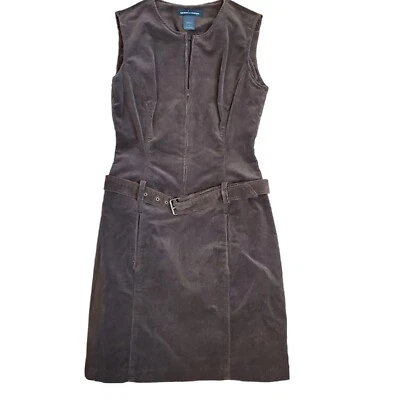 Y2k Brown Corduroy Belted Zip Front Sleeveless Dress Layering Size 2 - Image 1 of 4