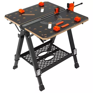VEVOR Portable Folding Work Table 454 kg Workbench Sawhorse 7 Adjustable Heights - Picture 1 of 12