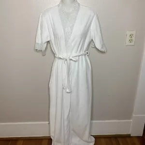 Jennifer Duse Robe Womens M 38 x 50 White Lace Trim Terrycloth Shortsleeve Vtg - Picture 1 of 5