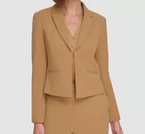 Calvin Klein Women's Brown Scuba-Crepe Open-Front Jacket Petite Size 10P - Picture 1 of 3