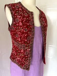 Kani The Vogue by Rockford 70s Vintage Red Indian Cotton Quilted Waistcoat Gilet - Picture 1 of 24