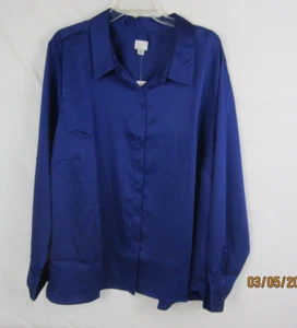 A New Day Women's Button Down Purple Long Sleeve Satin Shirt 3X - Picture 1 of 14