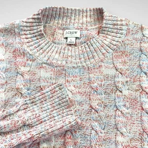 J Crew Sweater Women’s Large Marled Red White Blue Mock Neck Cable Knit - Picture 1 of 8