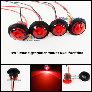 (4) Red 3/4" LED lights 3 wire Dual function Clearance Marker Trailer Truck - Picture 1 of 1