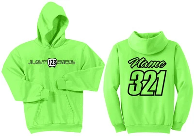 JUST RIDE CUSTOM NUMBER PLATE HOODIE SWEAT SHIRT LIME GREEN MOTO ATV KX KAWASAKI - Photo 1/4