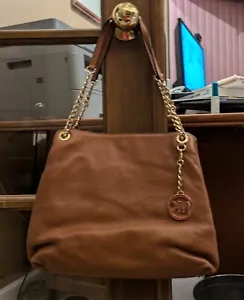 Michael Kors Jet Set Chain Medium Leather Shoulder Tote Bag- Brown MSRP $298 EC - Picture 1 of 8