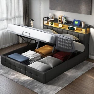 Polsterbett Boxspringbett 160x200cm mit Hydraulisch Stauraum Bettkasten LED&USB - Bild 1 von 27