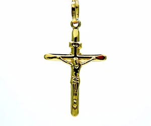 CIONDOLO ORO Giallo 18K 750/1000 con Croce Gesu' Cristo Smussata - Imagen 1 de 5