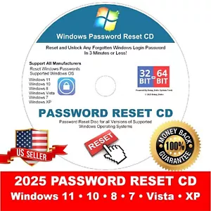 2025 Windows Password Reset CD • Reset in 3 Min. Win 11, 10, 8, 7, Vista, XP - Picture 1 of 3