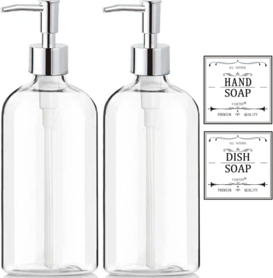 Clear Soap Dispenser with Rust Proof Pump, Waterproof Labels (2 Pack,16 Oz), Soa - Image 1 of 4