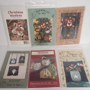 Folk Art Primitive Wool Applique Quilt Craft Bag/Purse Ornament Patterns Lot 6 - Picture 1 of 13