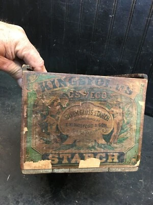 Antique STARCH  Wood General Store Display box Paper Label Oswego New YORK - Image 1 of 4