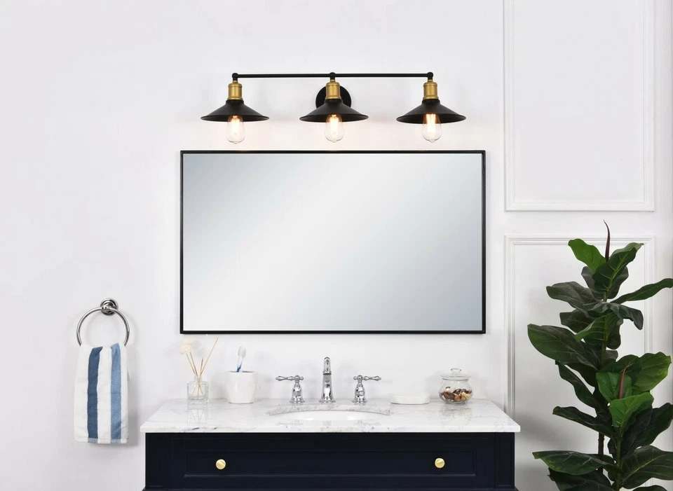 BRASS BLACK SHADES DINING ROOM KITCHEN BATHROOM WALL SCONCE LIGHTING LIGHT 33 in - Image 1 of 4