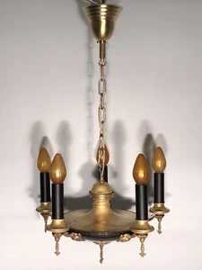 WOW Antique yellow brass five light ceiling fixture with black accents Wired - Picture 1 of 4