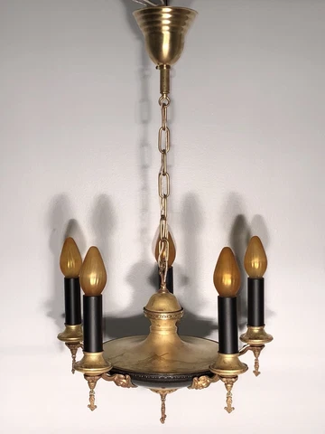 WOW Antique yellow brass five light ceiling fixture with black accents Wired Cover