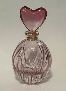 Pink Glass Perfume Bottle With Gold Trim, With Heart Shape Dauber - Picture 1 of 7